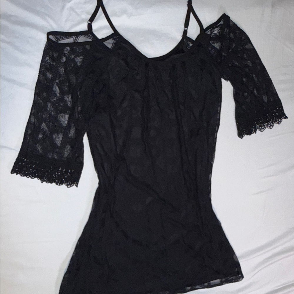 Xhilaration Black Asymmetrical Cut Out Blouse